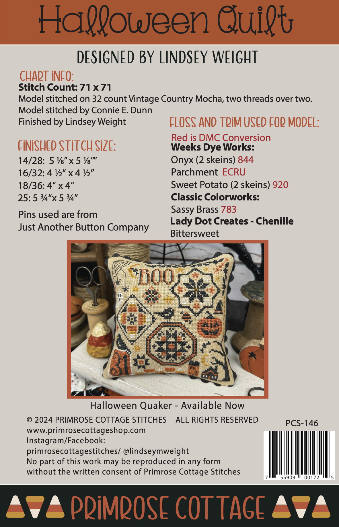 PREORDER Halloween Quilt - Primrose Cottage Stitches - Cross Stitch Pattern, Needlecraft Patterns, Needlecraft Patterns, The Crafty Grimalkin - A Cross Stitch Store