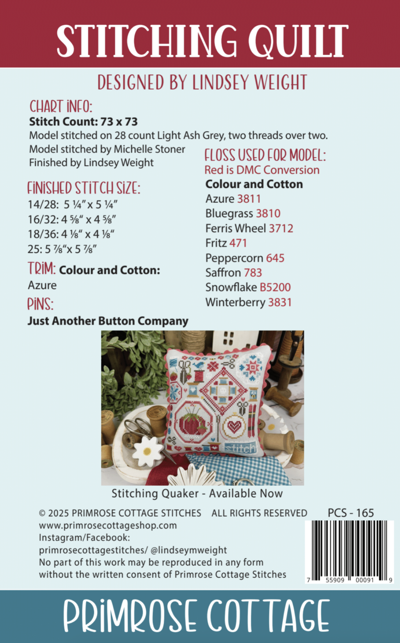 Stitching Quilt - Primrose Cottage - Cross Stitch Pattern, Needlecraft Patterns, The Crafty Grimalkin - A Cross Stitch Store