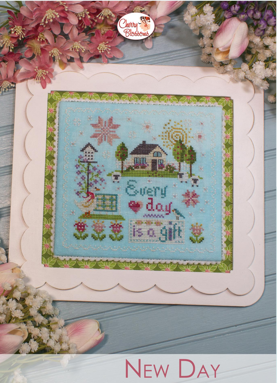 PREORDER New Day - Cherry Blossoms - Cross Stitch Pattern, Needlecraft Patterns, The Crafty Grimalkin - A Cross Stitch Store