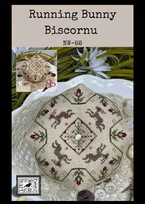 Running Bunny Biscornu - Annie Beez Folk Art - Cross Stitch Pattern, Needlecraft Patterns, Needlecraft Patterns, The Crafty Grimalkin - A Cross Stitch Store