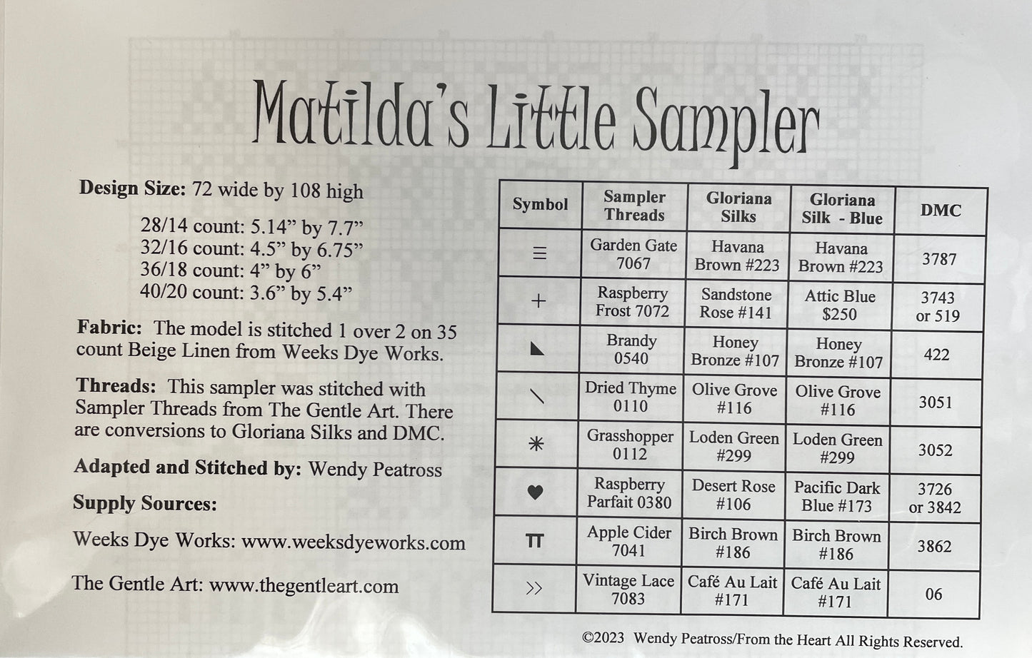 Matilda’s Little Sampler - The Little Sampler Series #5- From the Heart Needleart, Needlecraft Patterns, Needlecraft Patterns, The Crafty Grimalkin - A Cross Stitch Store