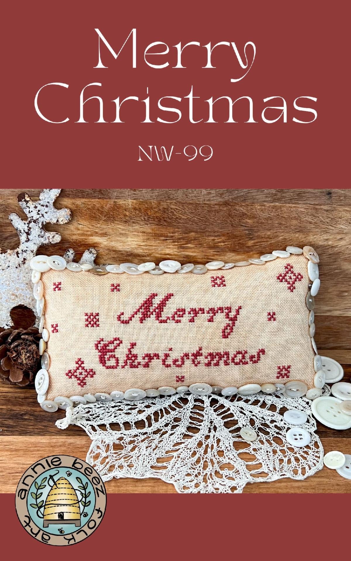 Merry Christmas - Annie Beez Folk Art - Cross Stitch Pattern
