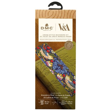 DMC V&A Advanced Bookmark Cross Stitch Kit by William Morris - Strawberry Thief