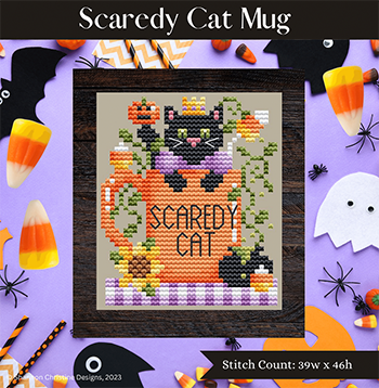 Scaredy Cat Mug - Shannon Christine Designs - Cross Stitch Pattern, Needlecraft Patterns, The Crafty Grimalkin - A Cross Stitch Store