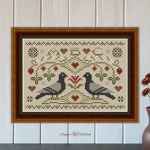 Pigeons and Strawberries - Happiness is HeartMade - Cross Stitch Pattern