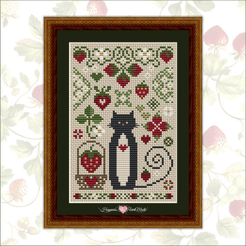 Strawberry Cat - Happiness is HeartMade - Cross Stitch Pattern