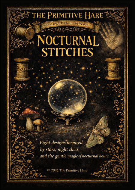 PREORDER  BOOK: NOCTURNAL STITCHES - Primitive Hare Cross Stitch Pattern