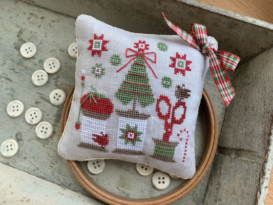 PREORDER  Christmas Spools Pinkeep - Stitches by Ethel - Cross Stitch Pattern
