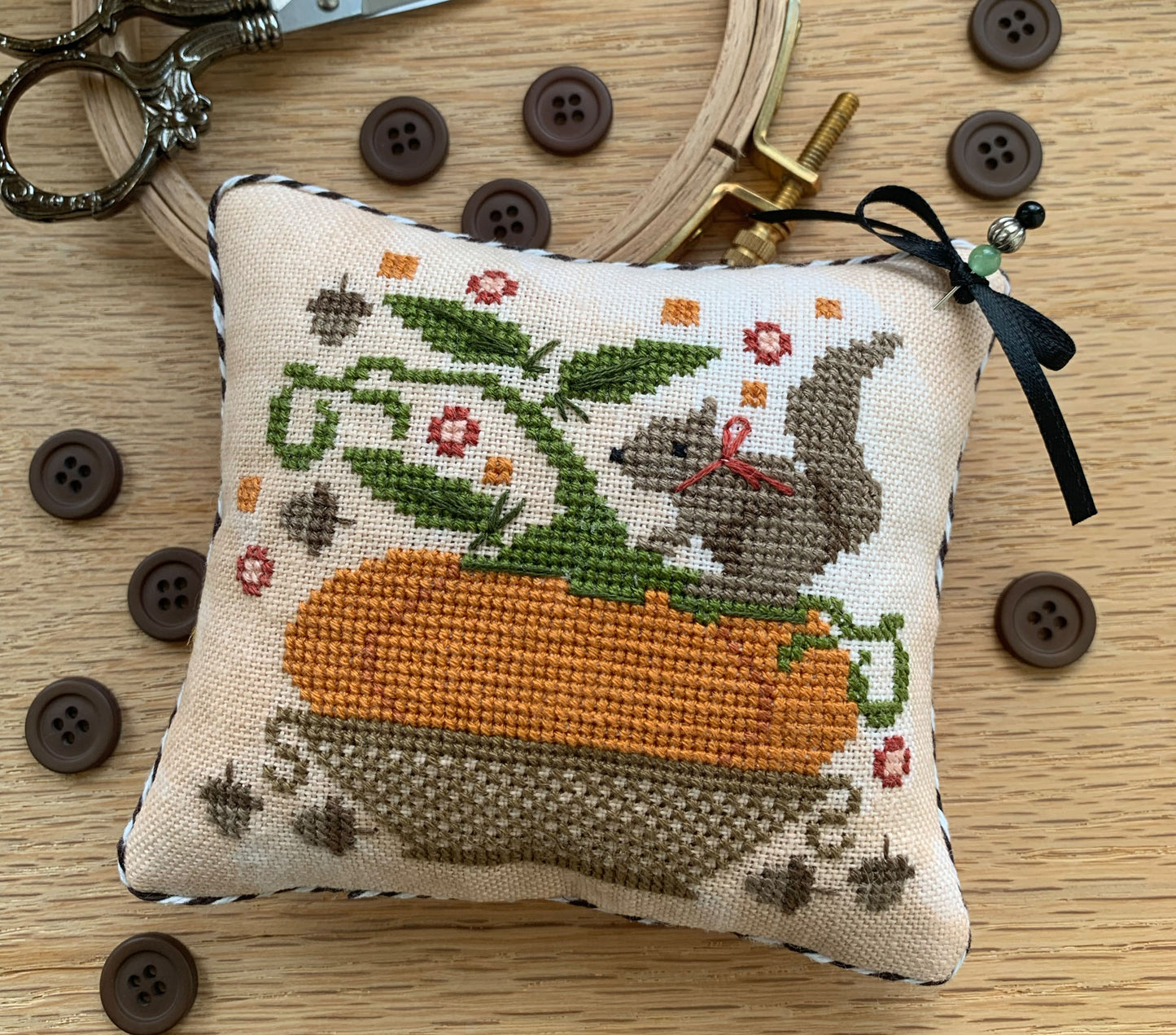 PREORDER Pumpkin Basket Pinkeep - Stitches by Ethel - Cross Stitch Pattern