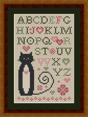 Heart Alphabet Cat - Happiness is HeartMade - Cross Stitch Pattern, Cross Stitch Patterns, The Crafty Grimalkin - A Cross Stitch Store