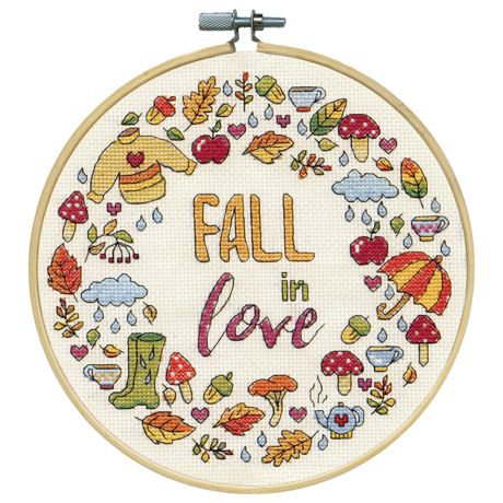 Design Works Counted Cross Stitch Kit With Hoop 8" - Fall In Love