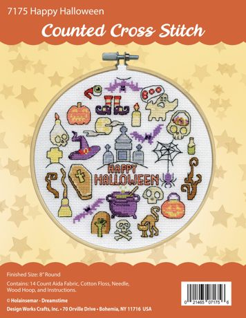 Design Works Counted Cross Stitch Kit With Hoop 8" - Happy Halloween