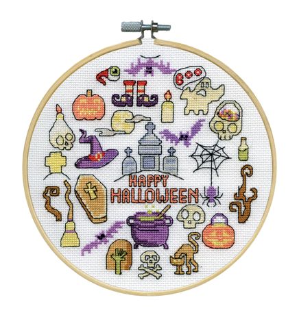 Design Works Counted Cross Stitch Kit With Hoop 8" - Happy Halloween