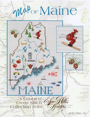 Maine Map - Sue Hillis Design - Cross Stitch Pattern, Needlecraft Patterns, The Crafty Grimalkin - A Cross Stitch Store