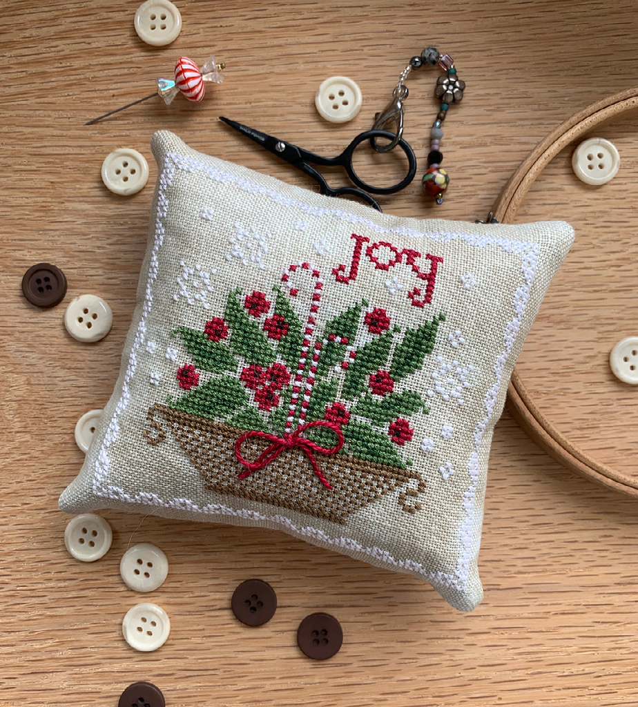 Holly Basket Pinkeep - Stitches by Ethel - Cross Stitch Pattern
