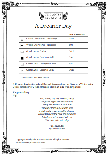 A Drearier Day - The Artsy Housewife - Cross Stitch Pattern
