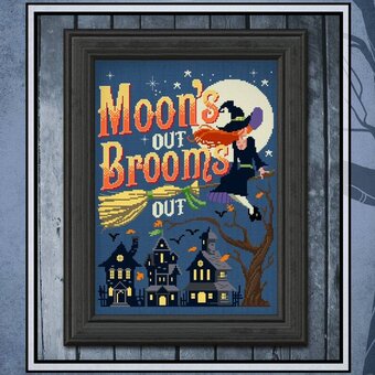 Moon's Out Brooms Out - Autumn Lane - Cross Stitch Pattern, Needlecraft Patterns, The Crafty Grimalkin - A Cross Stitch Store