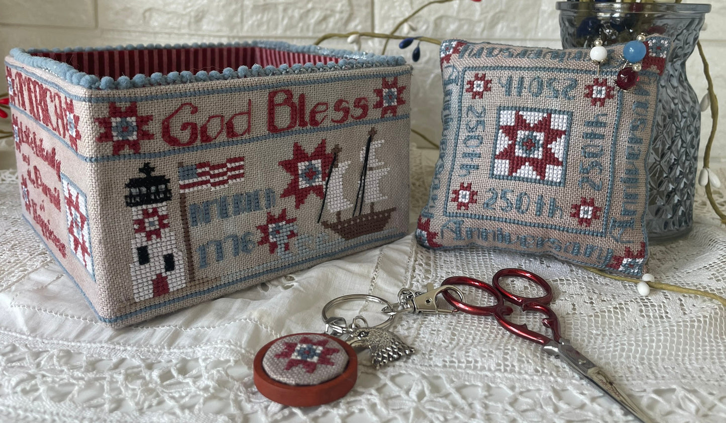 American Patriotic Sewing Basket - Mani Di Donna - Cross Stitch Pattern