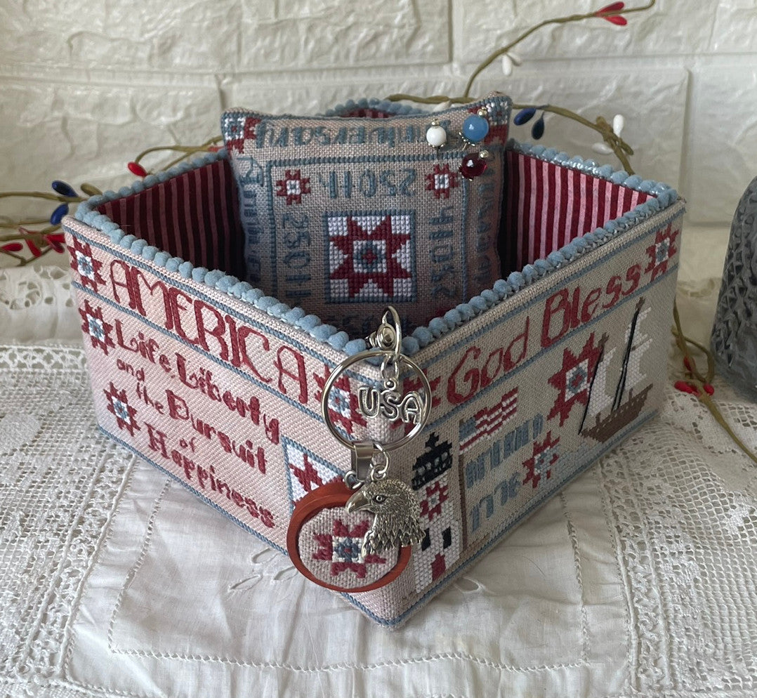 American Patriotic Sewing Basket - Mani Di Donna - Cross Stitch Pattern
