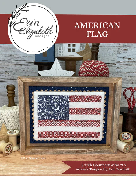 PRE-ORDER American Flag - Erin Elizabeth Designs - Cross Stitch Pattern, Needlecraft Patterns, The Crafty Grimalkin - A Cross Stitch Store