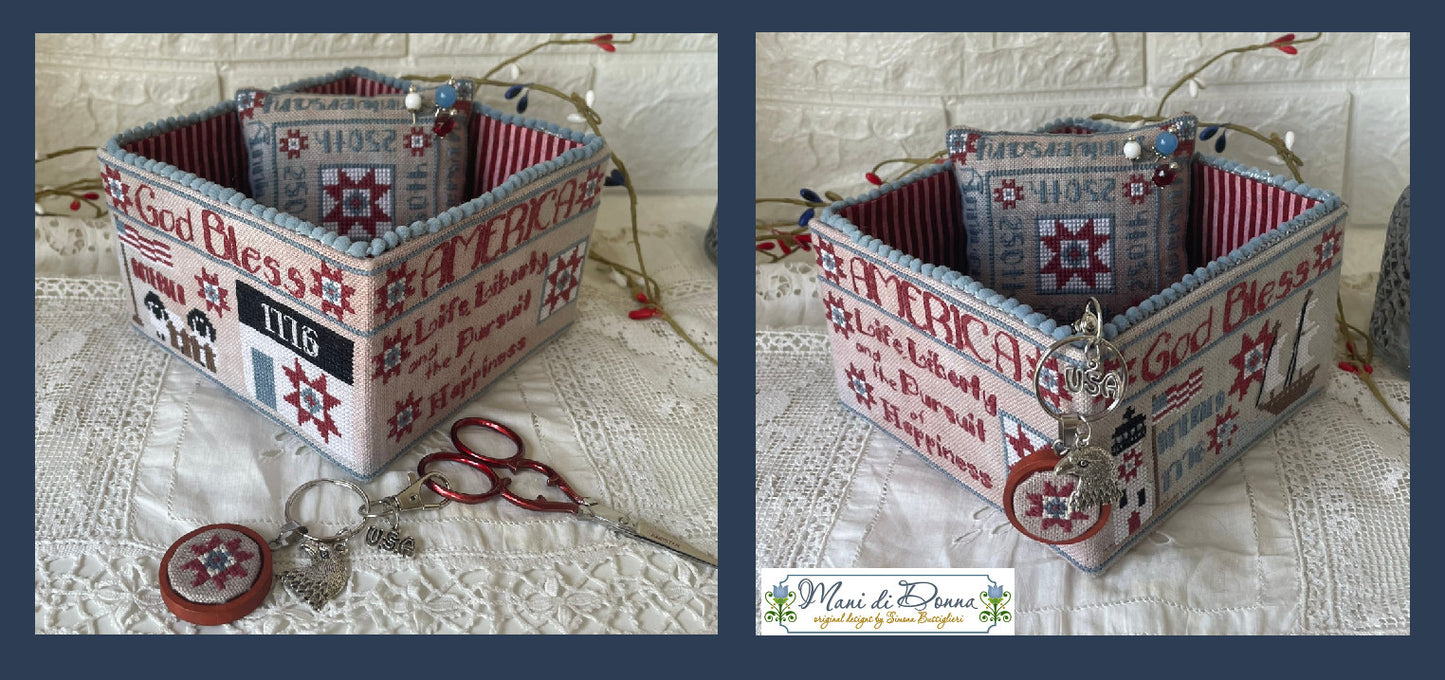 American Patriotic Sewing Basket - Mani Di Donna - Cross Stitch Pattern