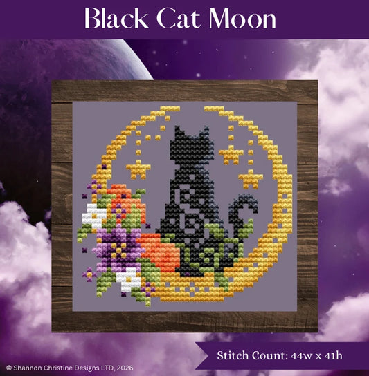 PREORDER Black Cat Moon - Shannon Christine - Cross Stitch Pattern, Needlecraft Patterns, The Crafty Grimalkin - A Cross Stitch Store