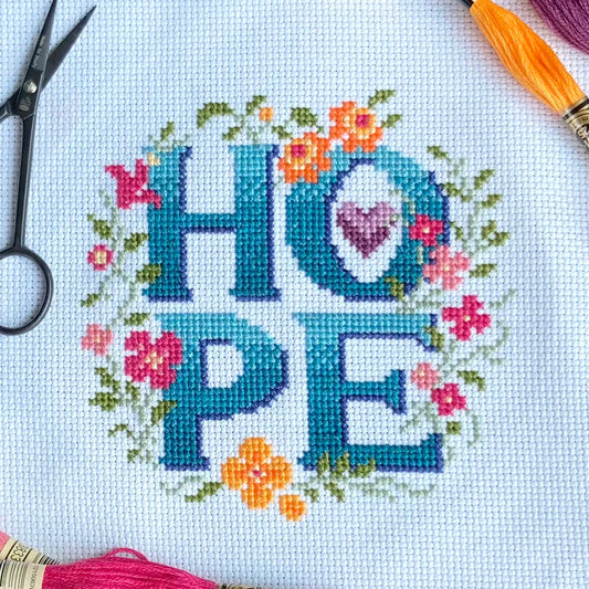 Four Letter Floral - Hope -  Cross Stitch Kit - Love Poppet, Needlecraft Patterns, The Crafty Grimalkin - A Cross Stitch Store