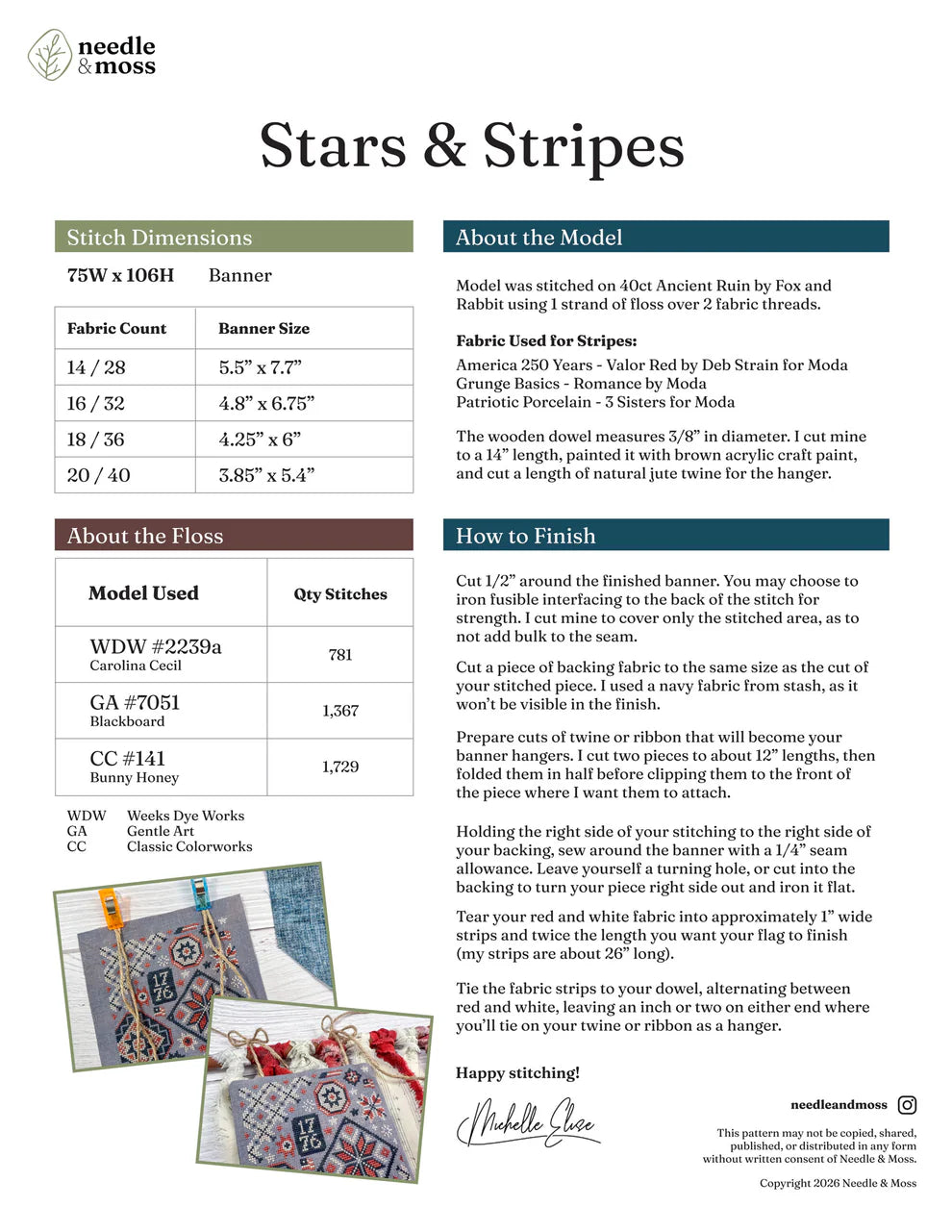 Stars and Stripes - Needle & Moss - Cross Stitch Pattern