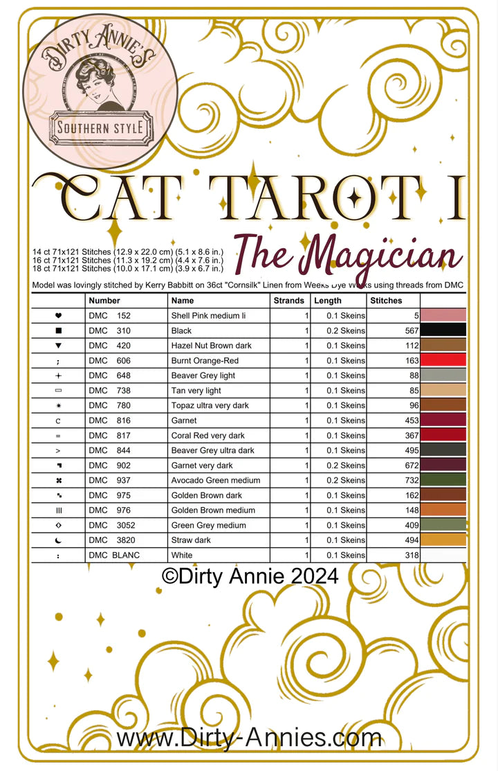 PRE-ORDER Cat Tarot I - The Magician - Dirty Annie's - Cross Stitch Pattern, Needlecraft Patterns, Needlecraft Patterns, The Crafty Grimalkin - A Cross Stitch Store