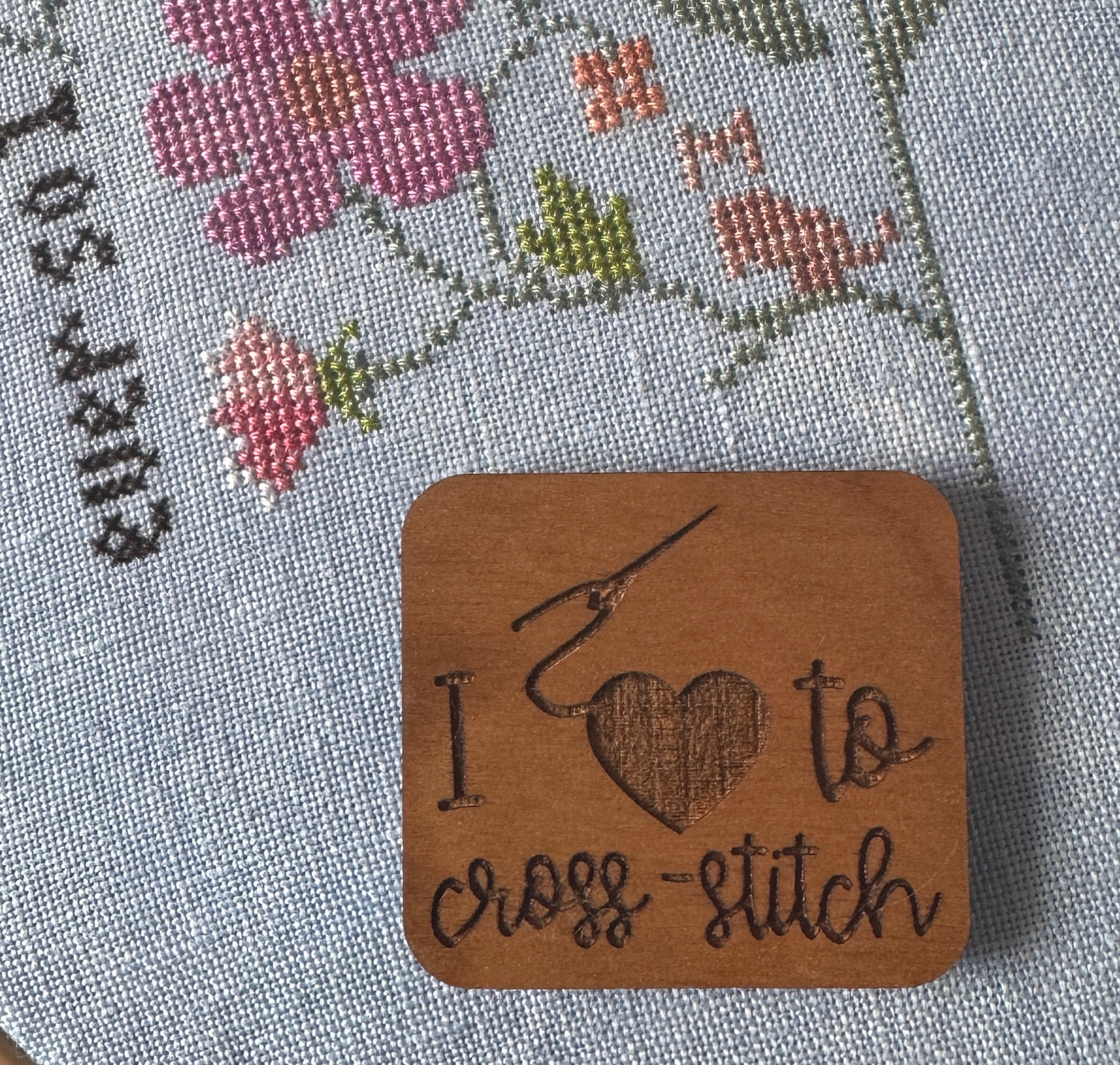 I Love Cross Stitch Wooden Magnetic Needle Minder, Uncategorized, The Crafty Grimalkin - A Cross Stitch Store