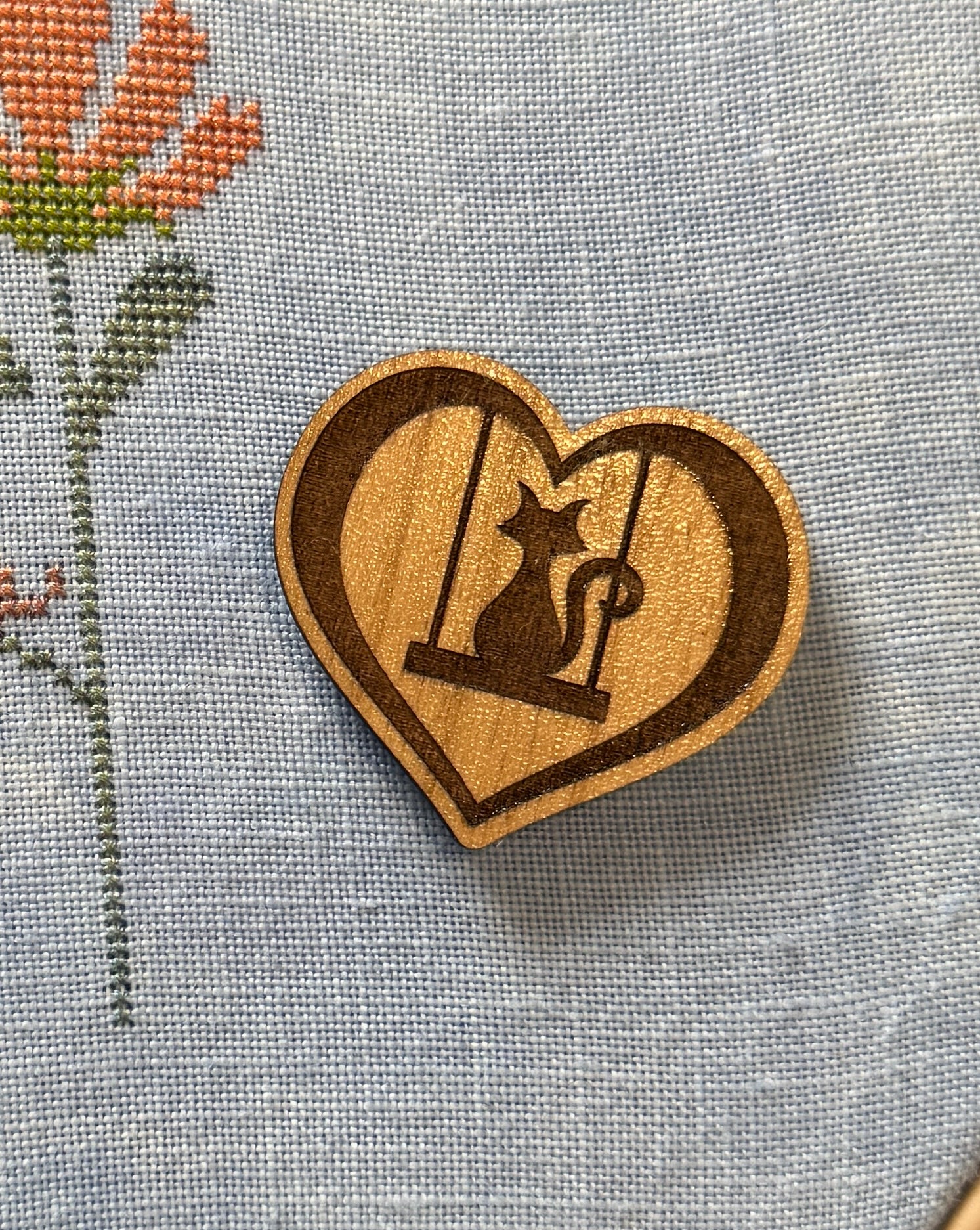 Cat on a Swing Wooden Magnetic Needle Minder, Uncategorized, The Crafty Grimalkin - A Cross Stitch Store