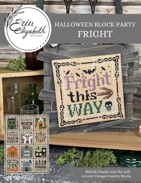 PREORDER Halloween Block Party - Fright - Erin Elizabeth - Cross Stitch Pattern, Needlecraft Patterns, The Crafty Grimalkin - A Cross Stitch Store