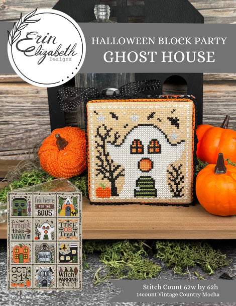 Halloween Block Party - Ghost House- Erin Elizabeth - Cross Stitch Pattern