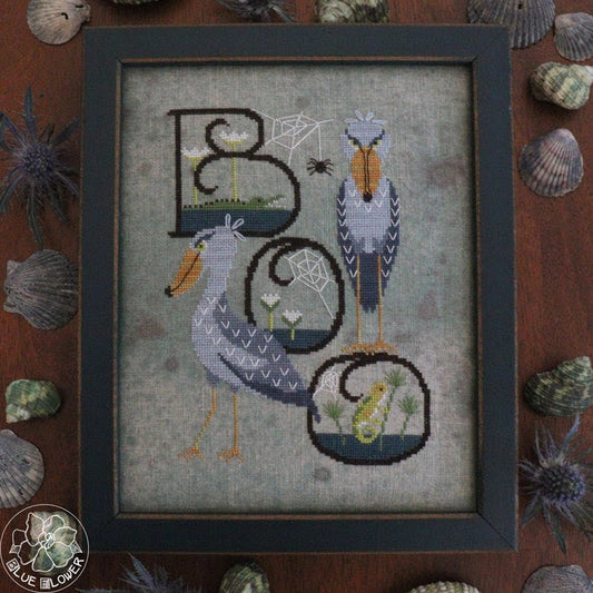 Spooky Shoebill - The Blue Flower - Cross Stitch Pattern
