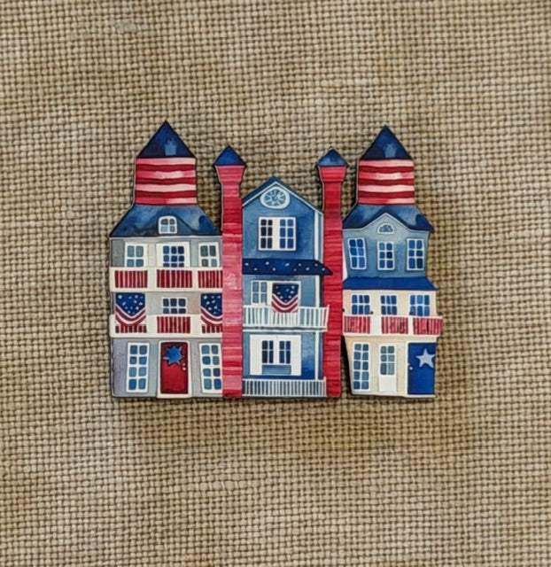 Patriotic Houses Wooden Magnetic Needle Minder, Needle Holders, The Crafty Grimalkin - A Cross Stitch Store