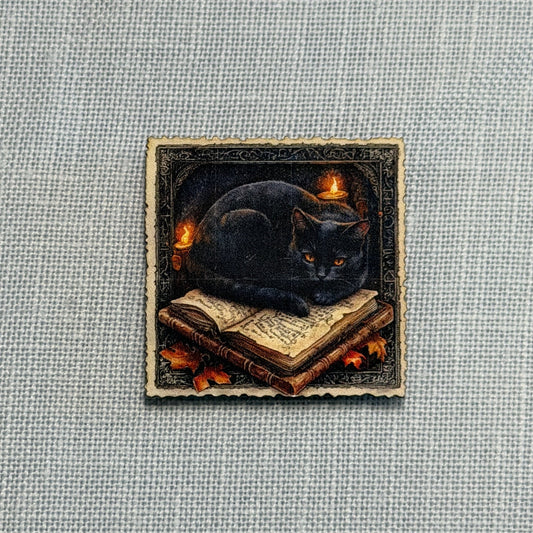 Sleeping Cat on a Book Wooden Magnetic Needle Minder