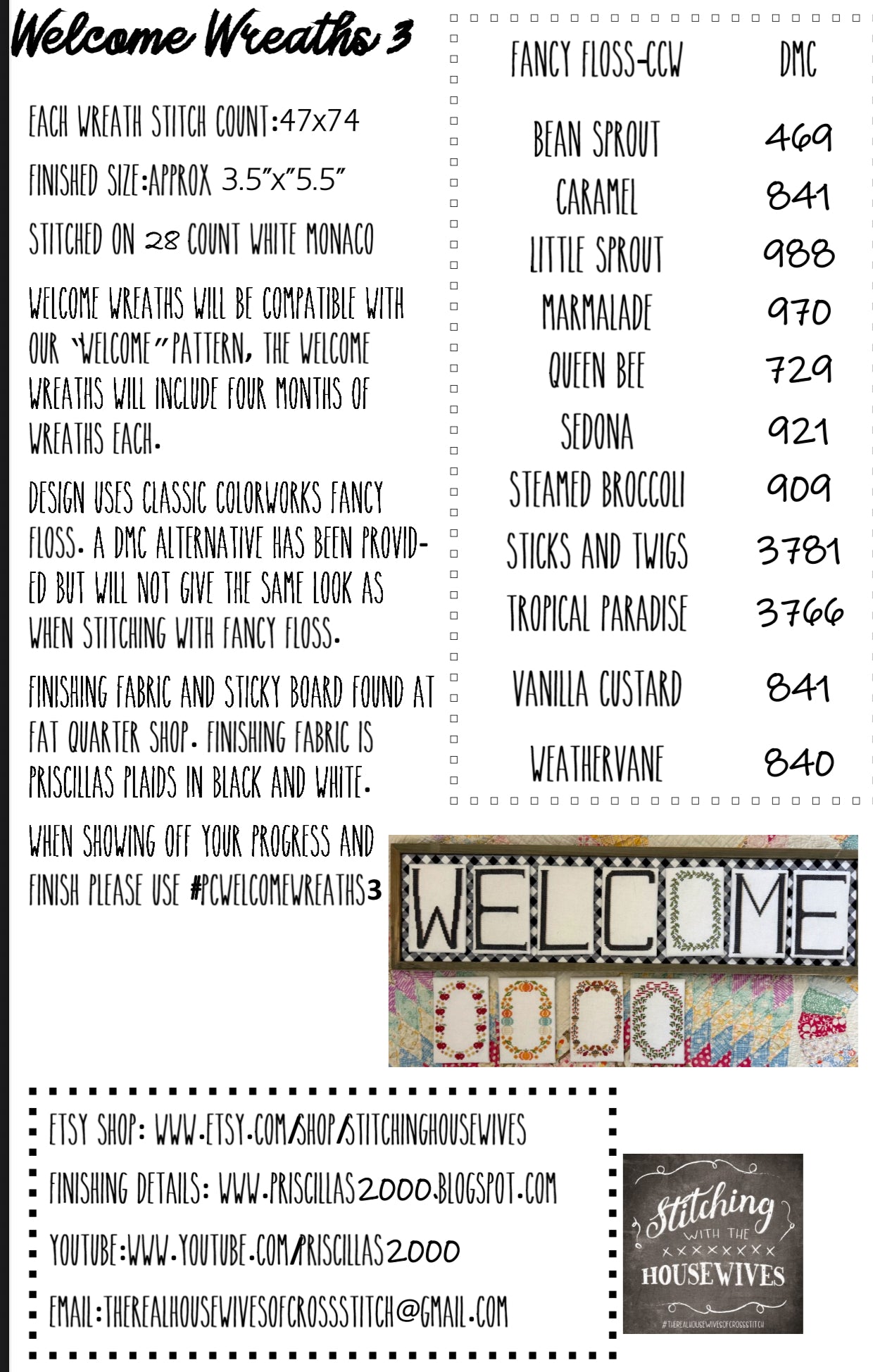 Welcome Wreaths 3 Sept thru Dec - Stitching with the Housewives - Cross Stitch Pattern
