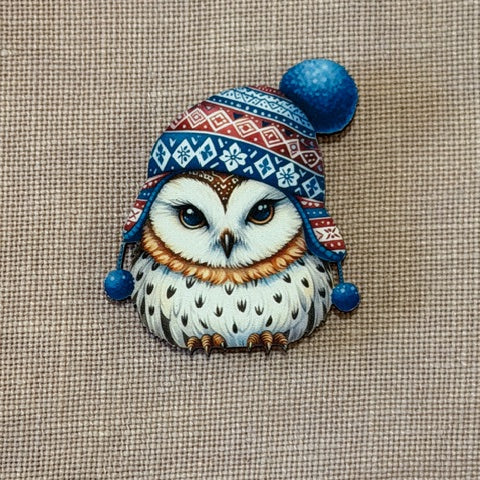 Nordic Winter Owl Wooden Magnetic Needle Minder