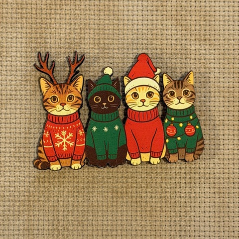 Christmas Cats Wooden Magnetic Needle Minder, Needle Holders, The Crafty Grimalkin - A Cross Stitch Store