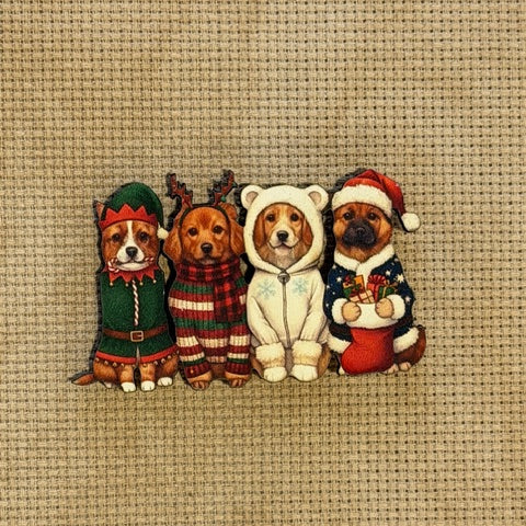 Christmas Dogs Wooden Magnetic Needle Minder