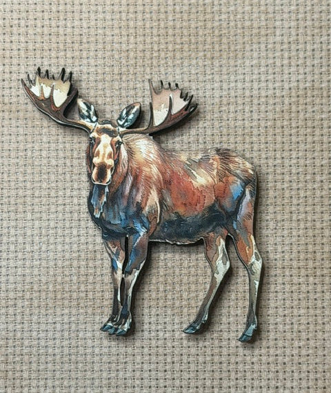 Watercolor Moose Wooden Magnetic Needle Minder