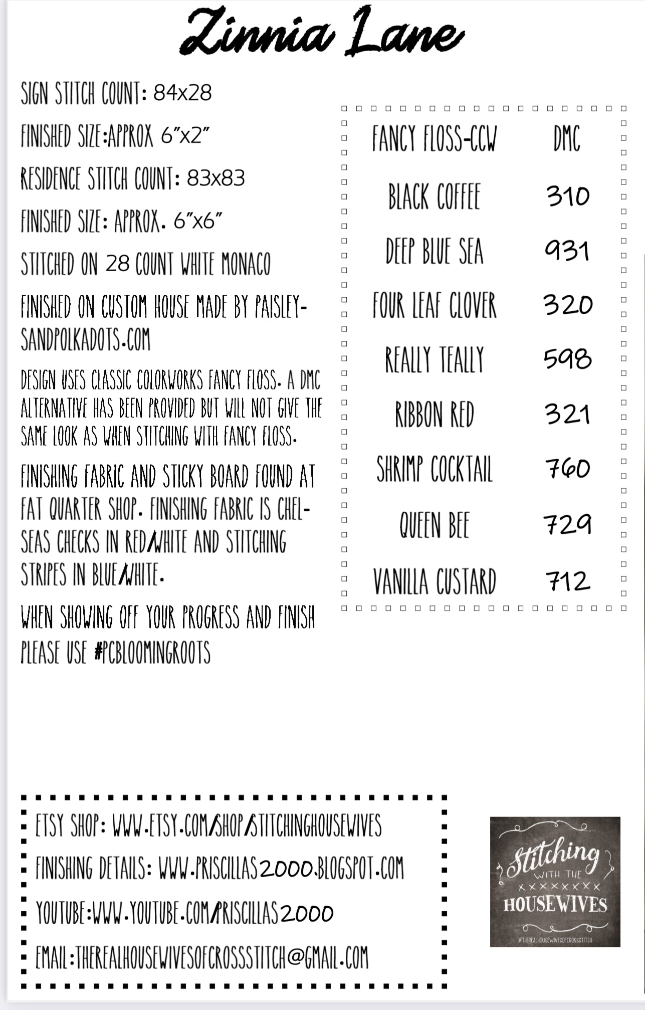 Zinnia Lane, Blooming Roots - Stitching with the Housewives - Cross Stitch Pattern, Needlecraft Patterns, The Crafty Grimalkin - A Cross Stitch Store