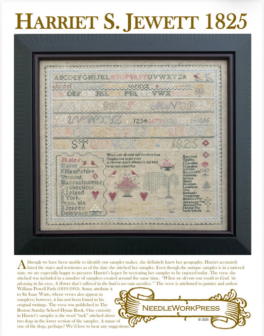 PREORDER Harriet S. Jewett (America 1825) - Needlework Press - Cross Stitch Pattern