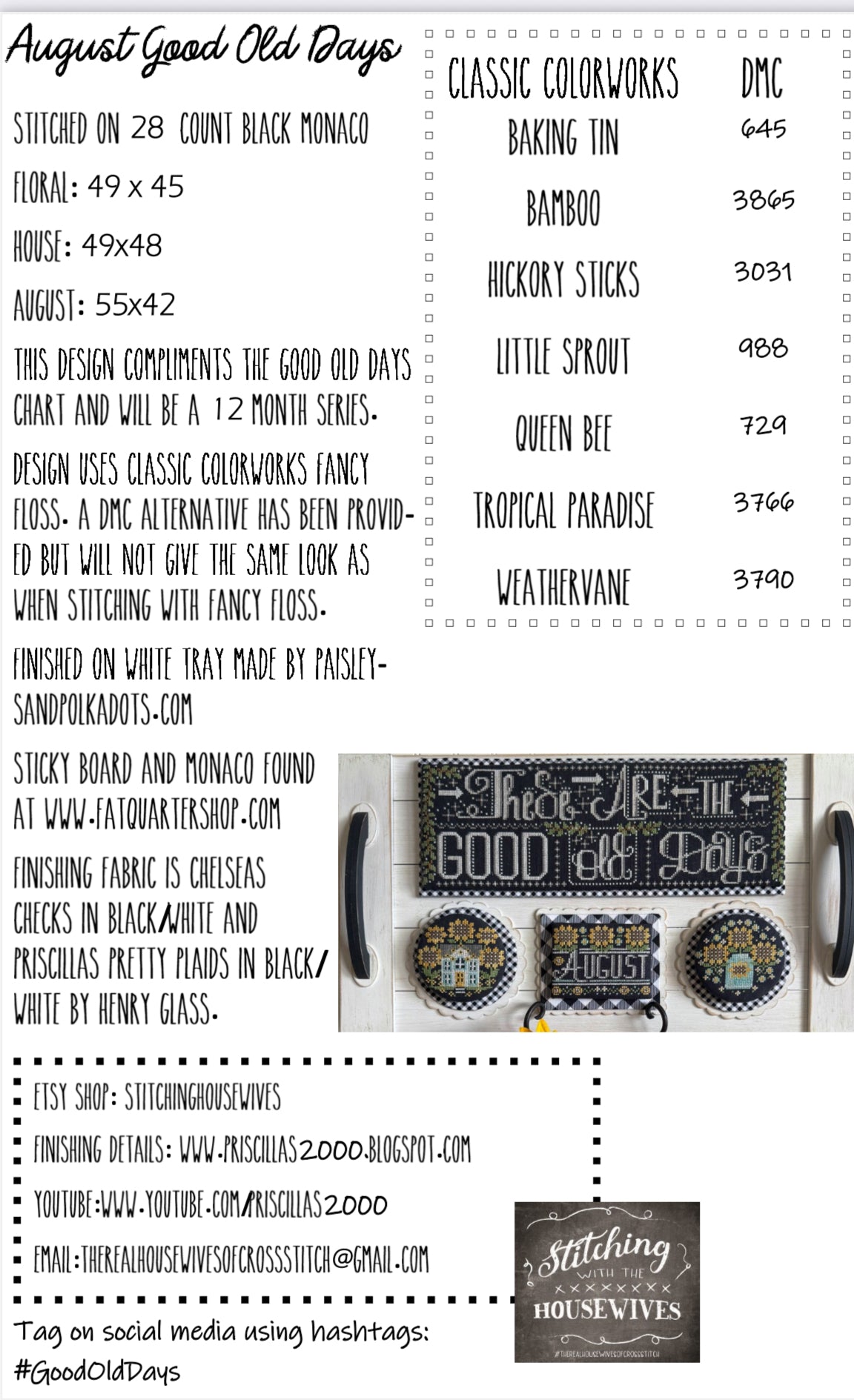 August, Good Old Days - Stitching with the Housewives - Cross Stitch Pattern