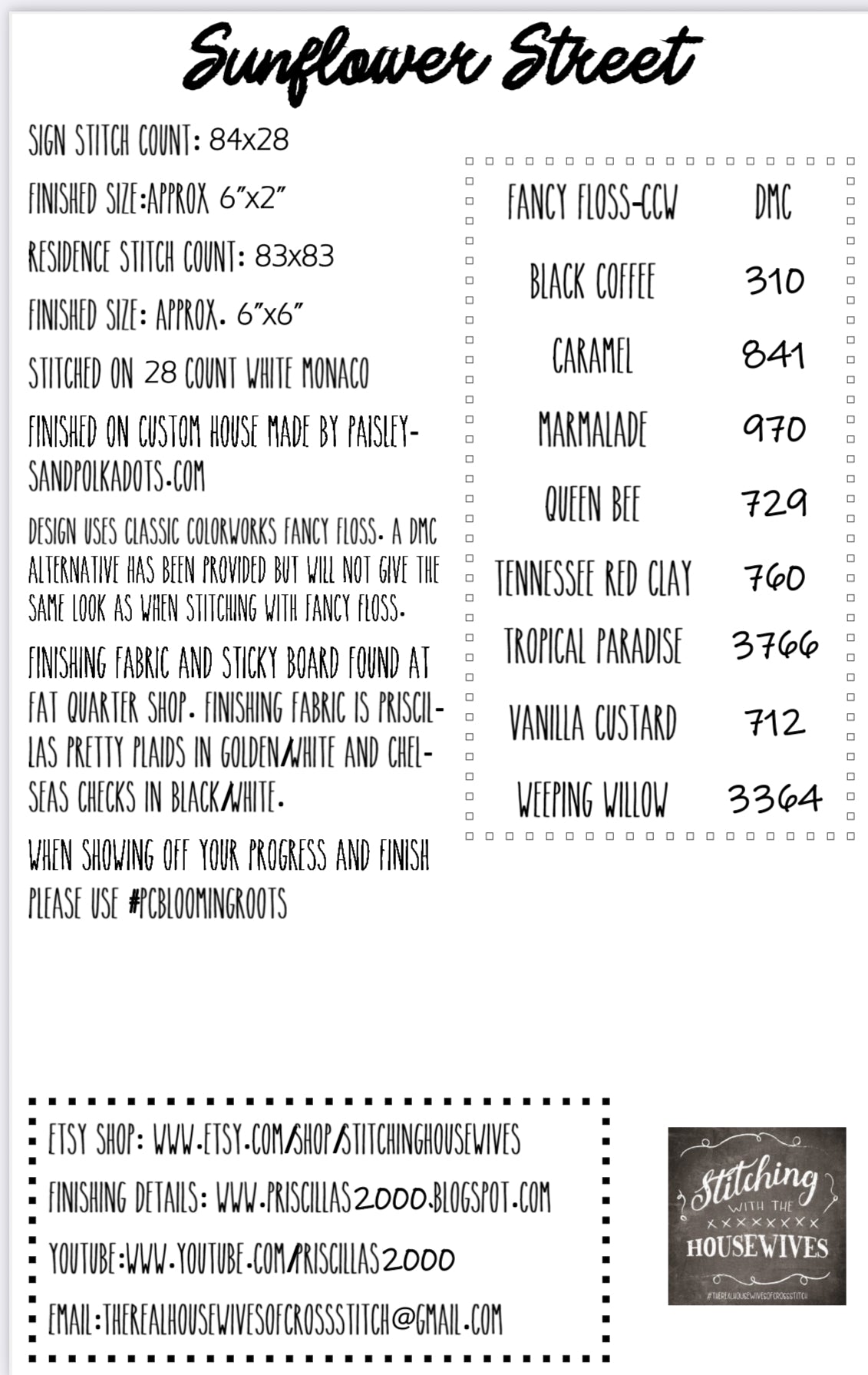 Sunflower Street, Blooming Roots - Stitching with the Housewives - Cross Stitch Pattern