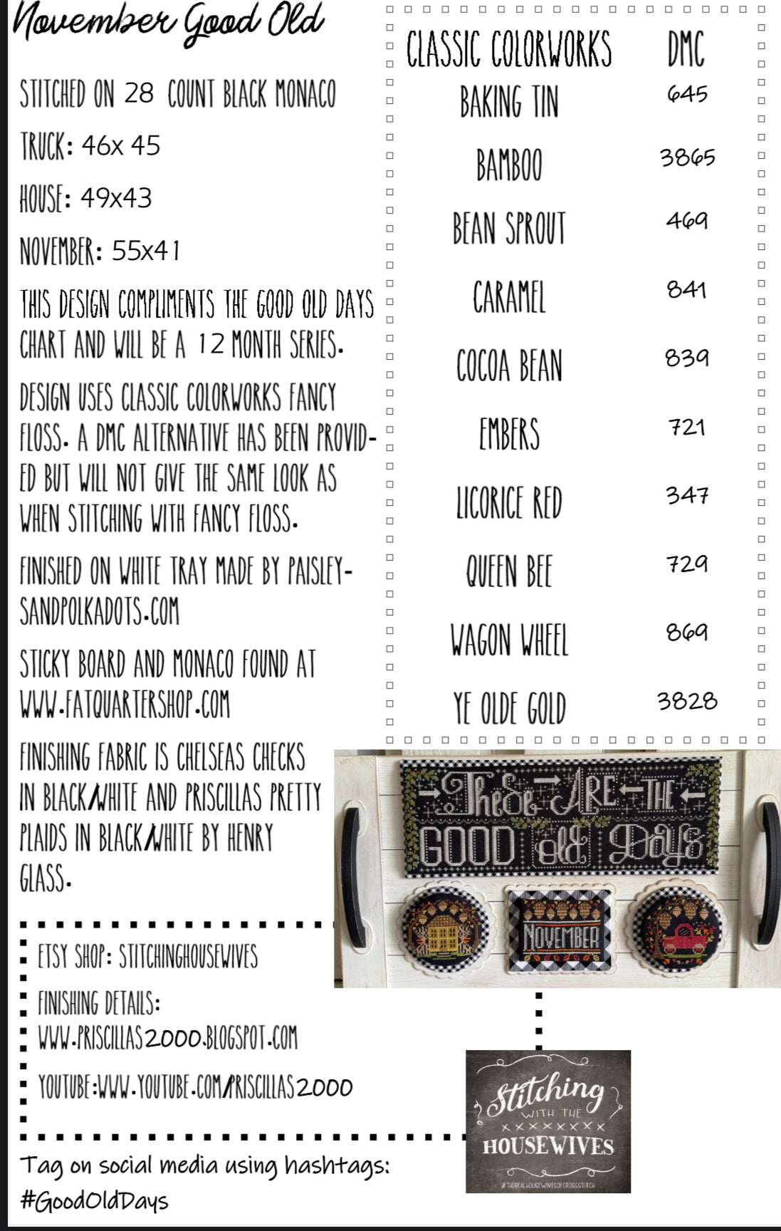 November, Good Old Days - Stitching with the Housewives - Cross Stitch Pattern