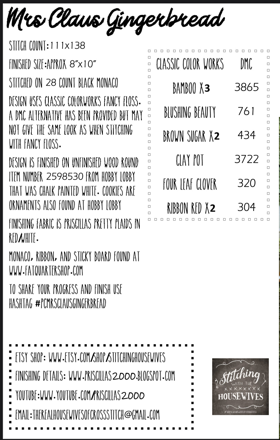 Mrs Claus Gingerbread - Stitching with the Housewives - Cross Stitch Pattern