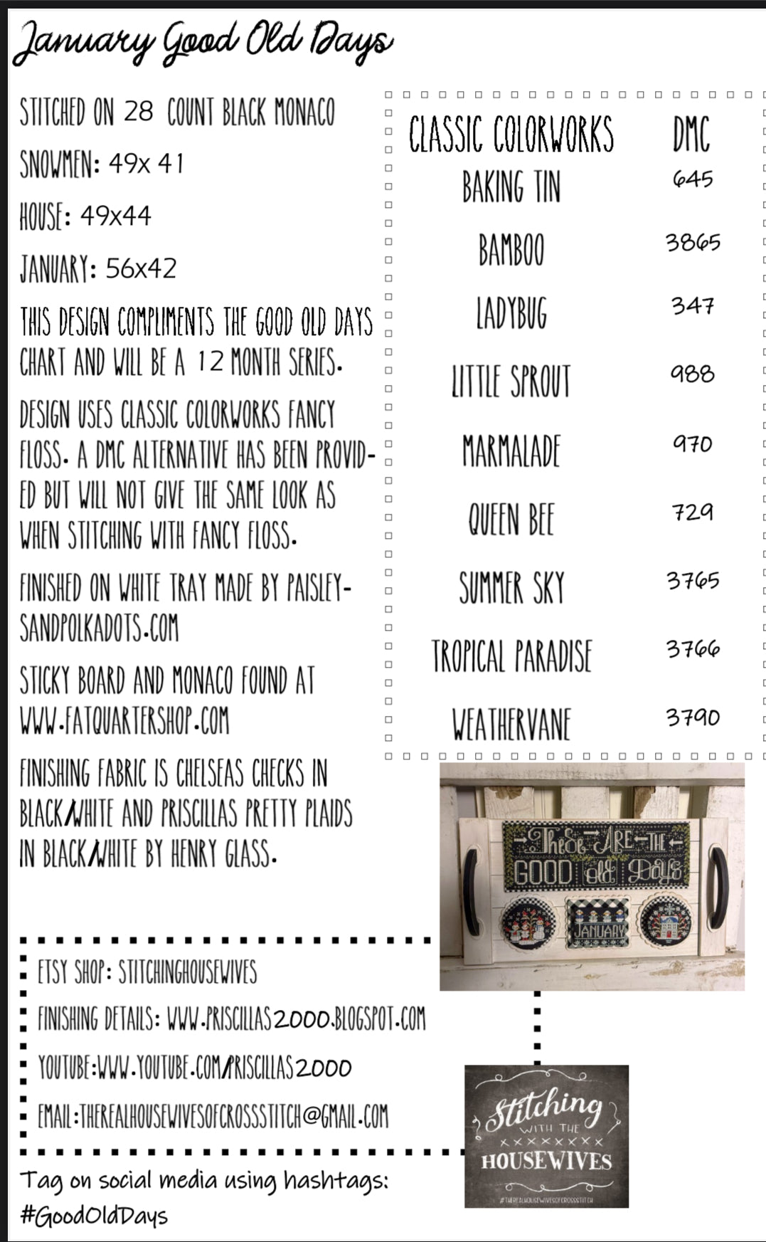 January, Good Old Days - Stitching with the Housewives - Cross Stitch Pattern