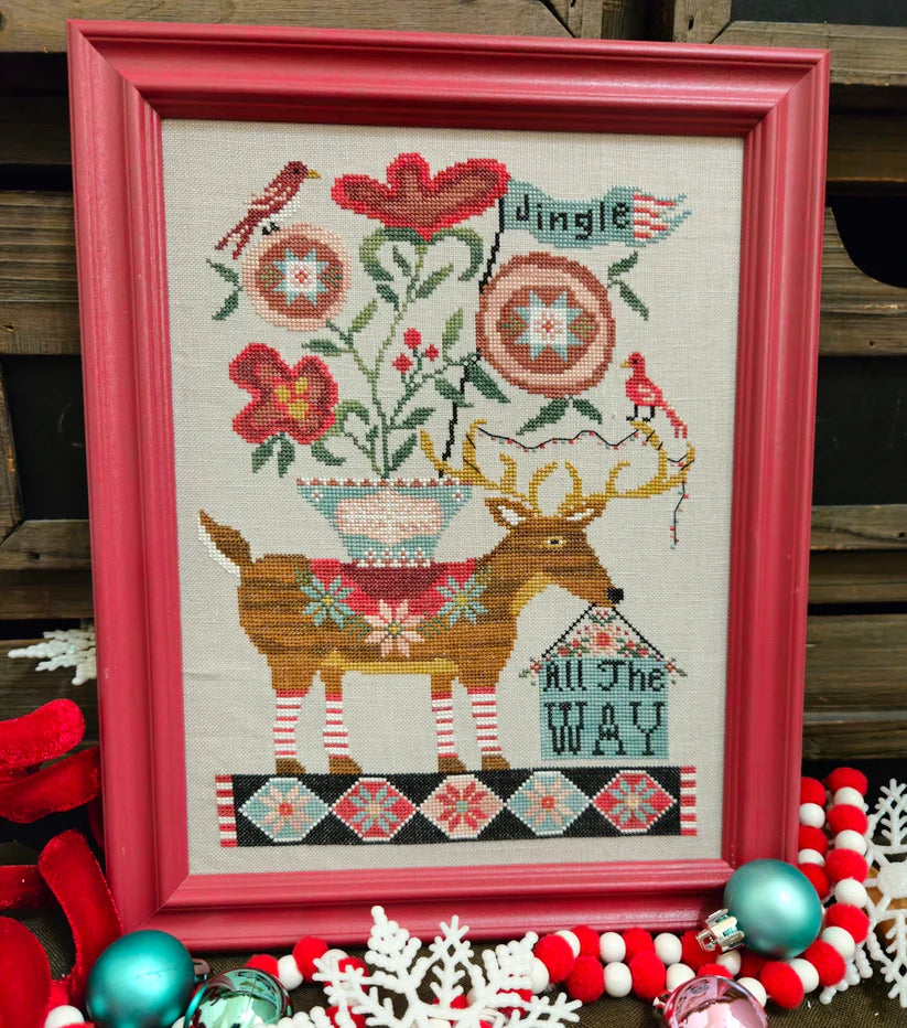 Jingle All the Way Deer - Quaint Rose NeedleArts - Cross Stitch Patterns