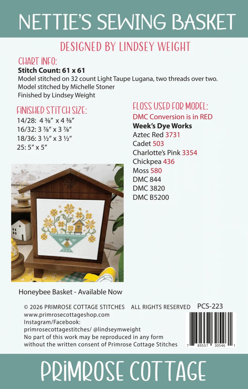 Nettie's Sewing Basket - Primrose Cottage Stitches - Cross Stitch Pattern, Needlecraft Patterns, Needlecraft Patterns, The Crafty Grimalkin - A Cross Stitch Store